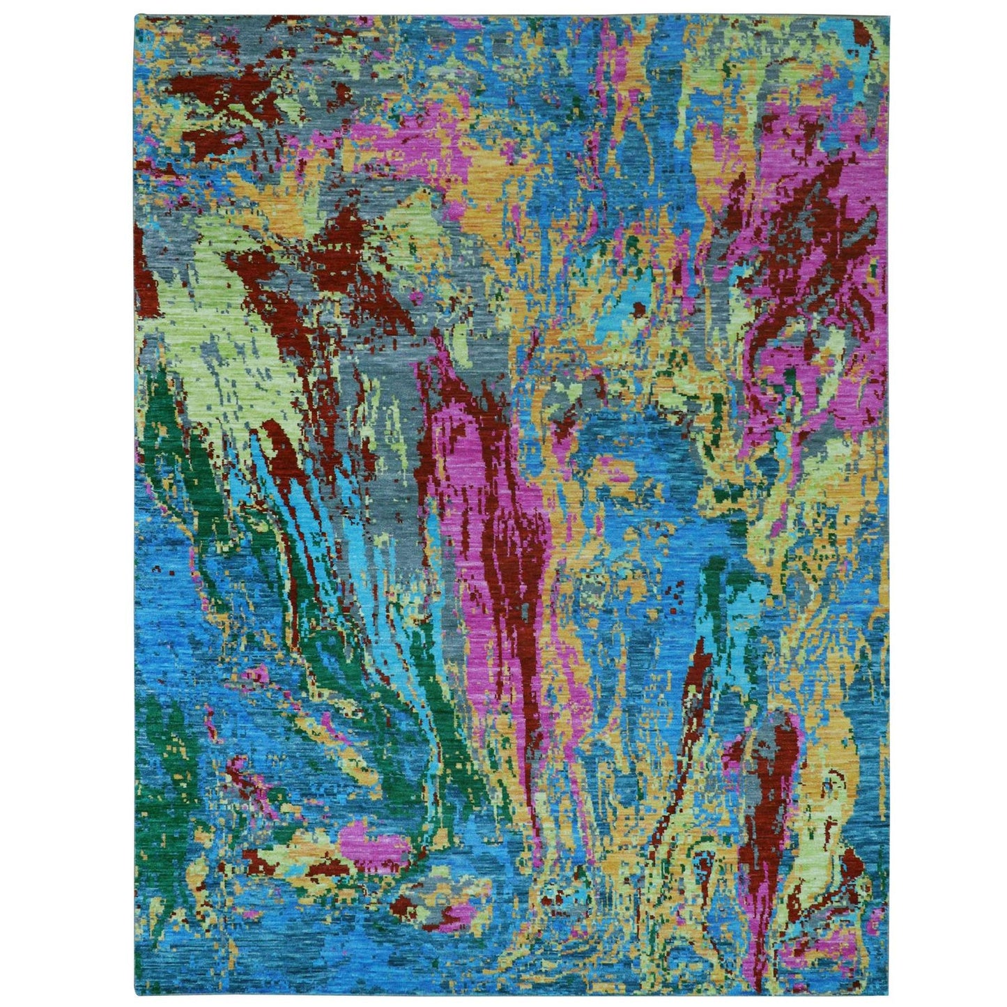 9'X11'9" Hot Pink Blue Modern Design Hand Knotted Pure Wool Oriental Rug