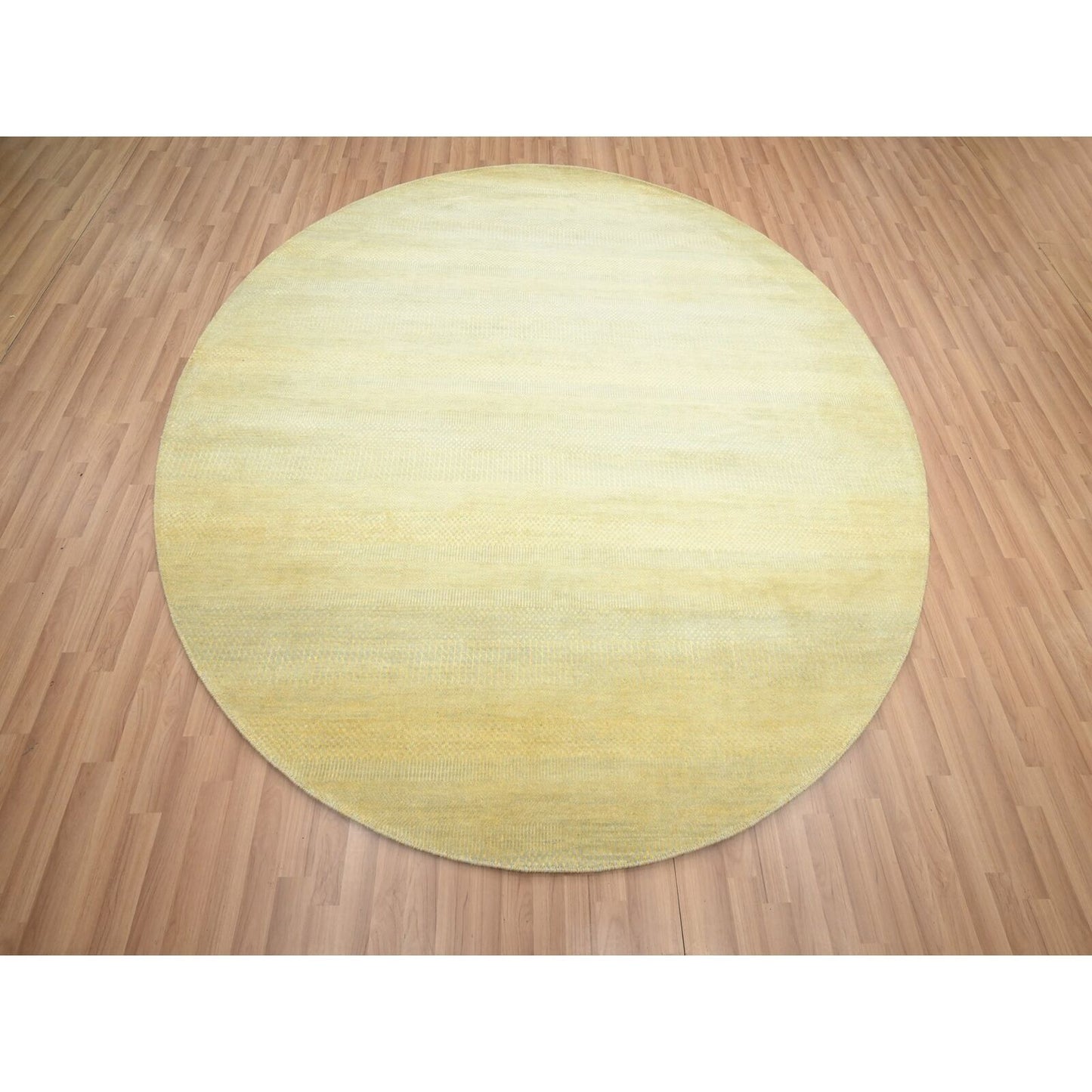 7'10"X7'10" Yellow Modern Grass Design Hand Knotted Wool-Silk Round Rug