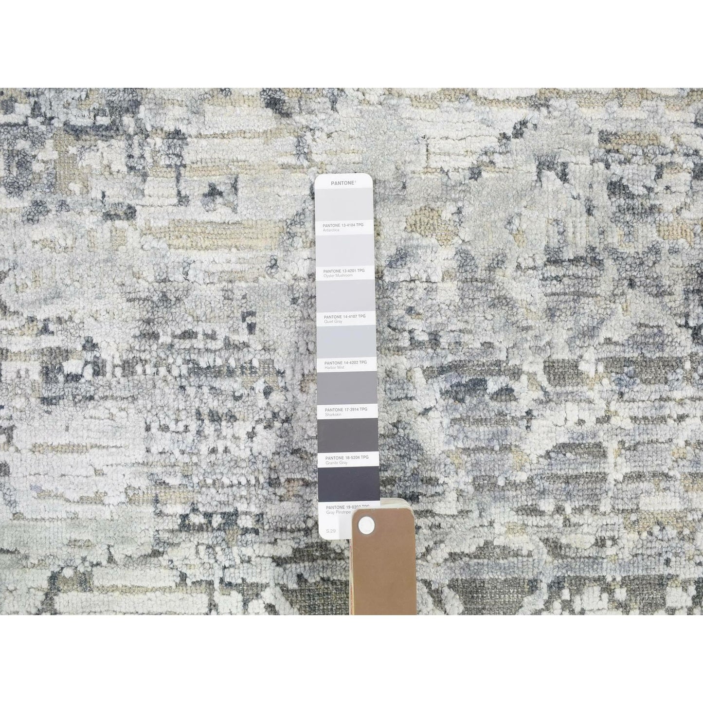 10'1"X14'2" Silk And Textured Wool Gray Hand Knotted Modern Design Rug