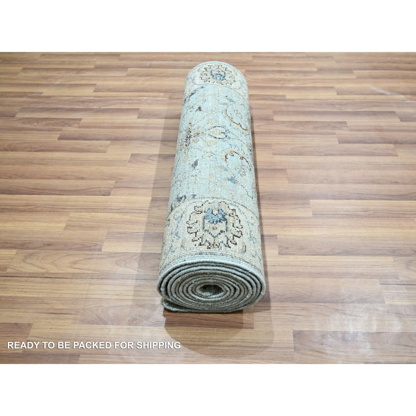 2'7"X14' Sky Blue Agra Flower Vines Design Wool Hand Knotted Runner Rug