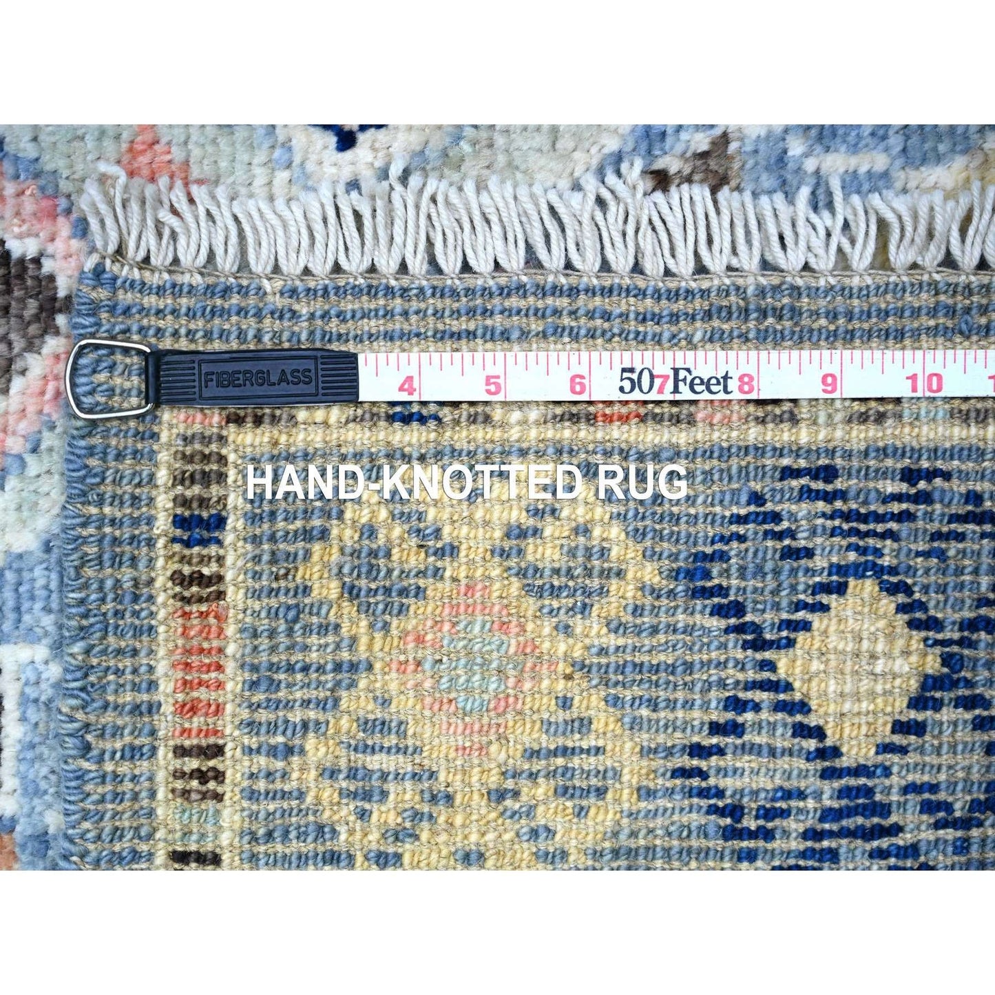 3'2"X10'1" Arctic Blue Hand Knotted Village Inspired Shiny Wool Rug