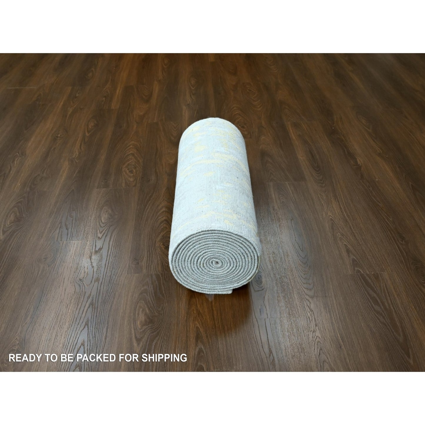 2'7'X23'6" Beige Abstract Design Wool And Silk Hand Knotted Xl Runner Rug