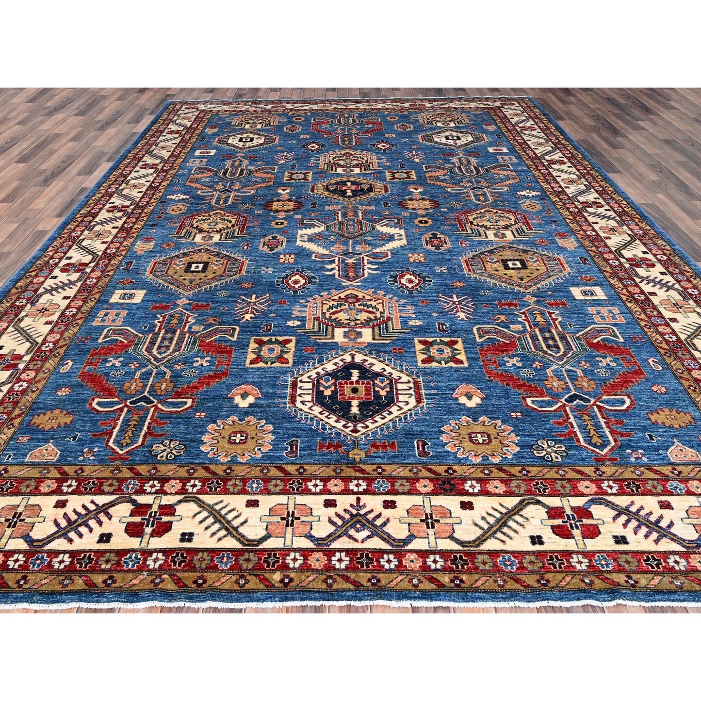 10'X13'5" Crystal Teal Blue Super Kazak Tribal Medallion Oriental Rug