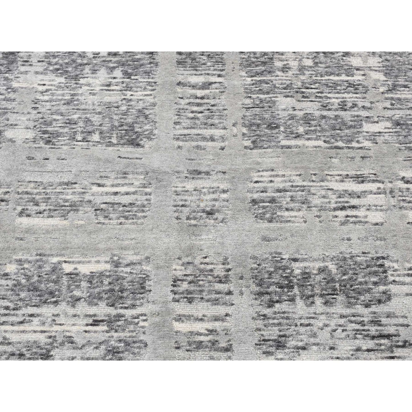 10'1"X10'1" Gray Natural Wool Modern Design Hand Knotted Square Rug