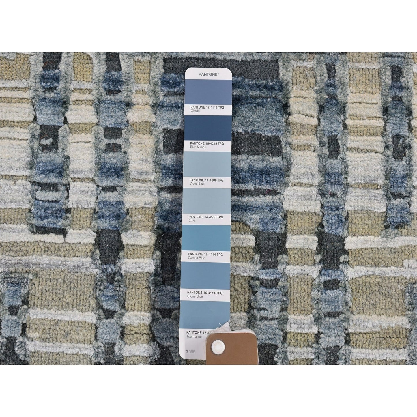 2'6"X10'3" Blue Pure Silk And Textured Wool Wide Runner Hand Knotted Rug