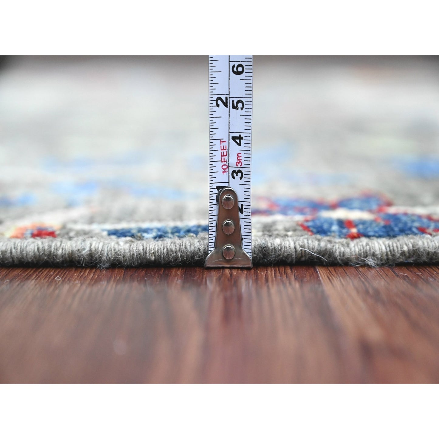 4'X16'4" Dim Gray Afghan Birds Design Hand Knotted Soft Wool Runner Rug