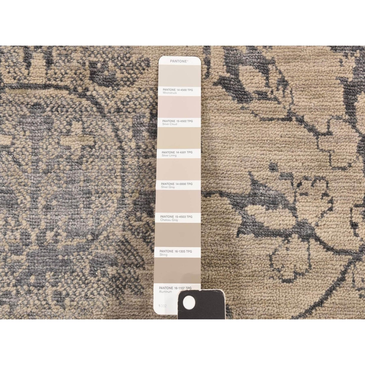 9'1"X12' Tan Color Erased Zoroastrian Design Wool & Silk Hand Knotted Rug
