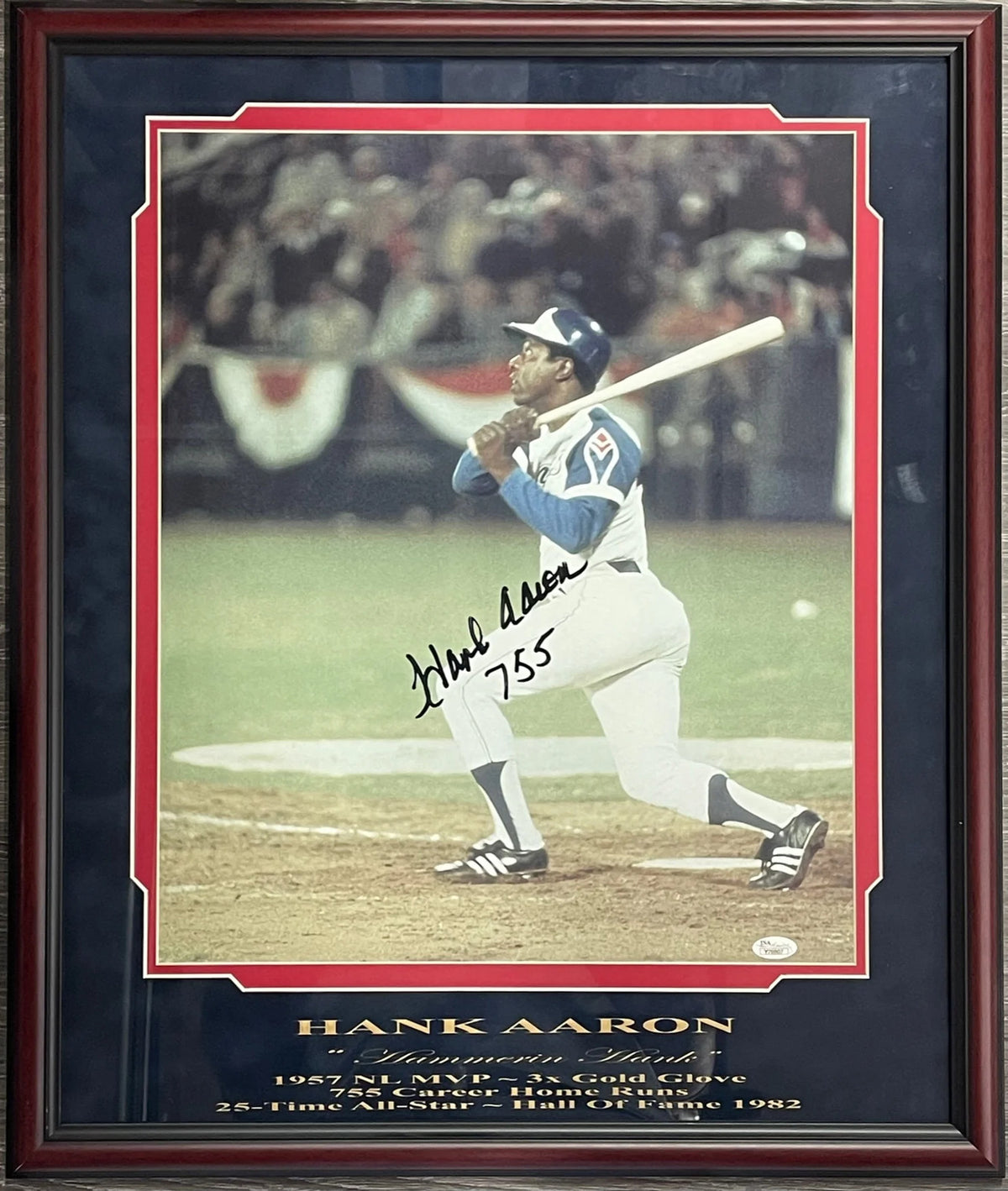 Hank Aaron Autographed Framed 16X20 Photo (Jsa)
