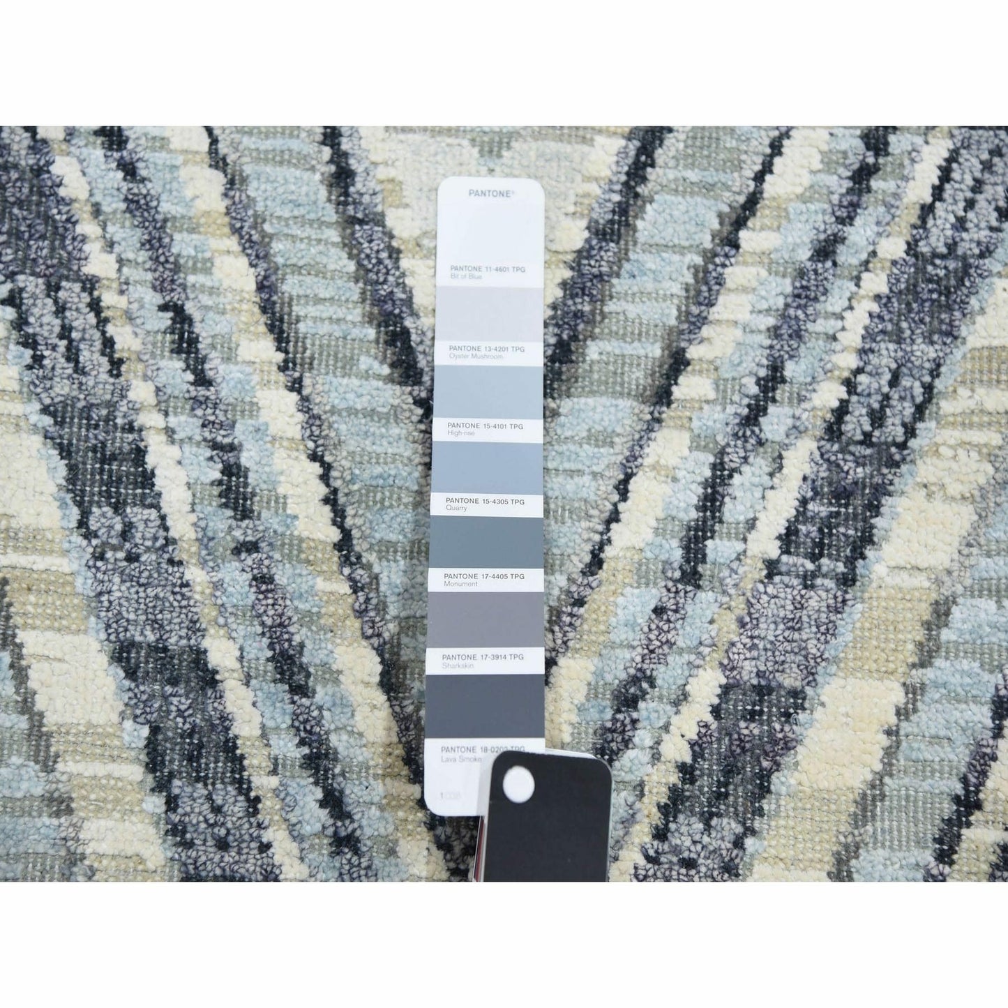 4'2"X12'4" Ivory Modern Textured Wool-Pure Silk Hand Knotted Runner Rug