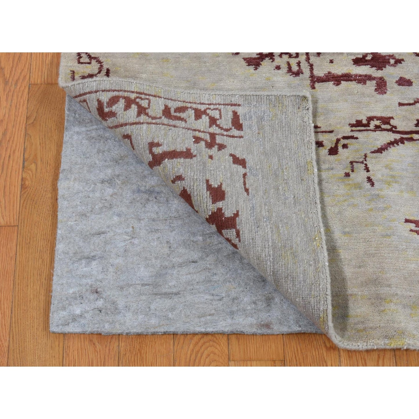 9'X11'9" Beige Broken Heris Design Wool And Silk Hand Knotted Rug