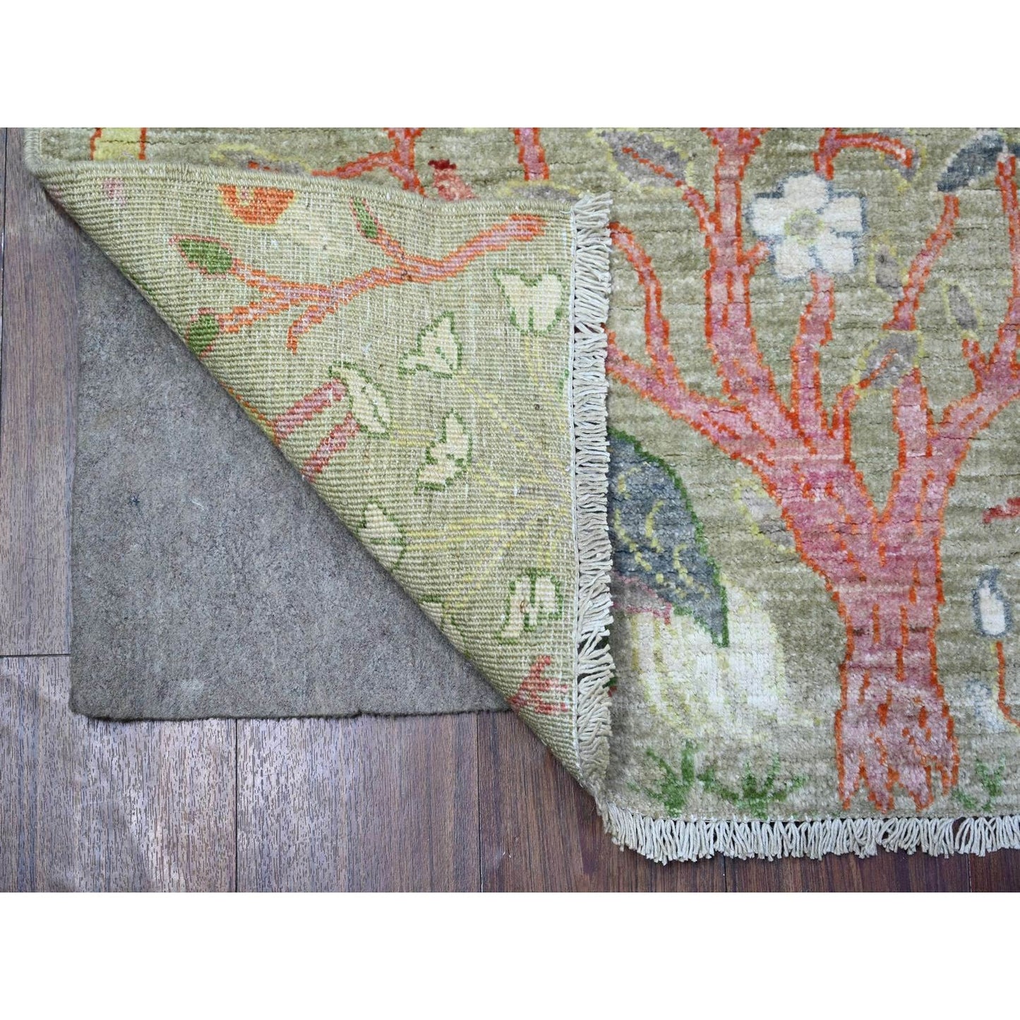 3'4"X4'10' Laurel Green Afghan Peshawar Wool Hand Knotted Oriental Rug