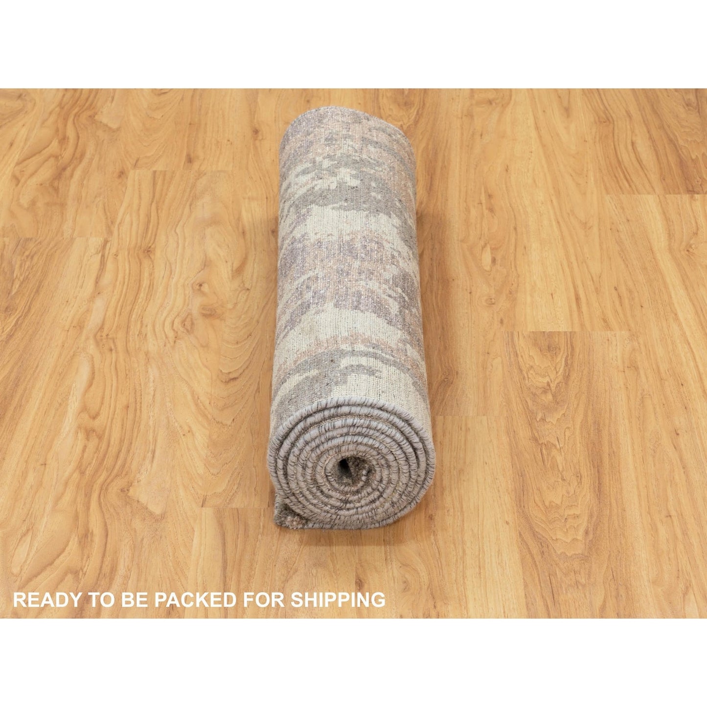 2'8"X9'7" Hi & Lo Pile Abstract Design Wool & Silk Hand Made Runner Rug
