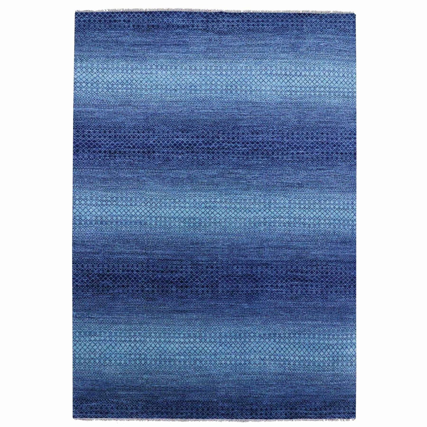 9'10"X14' Blue Modern Chiaroscuro Collection Pure Wool Hand Knotted Rug