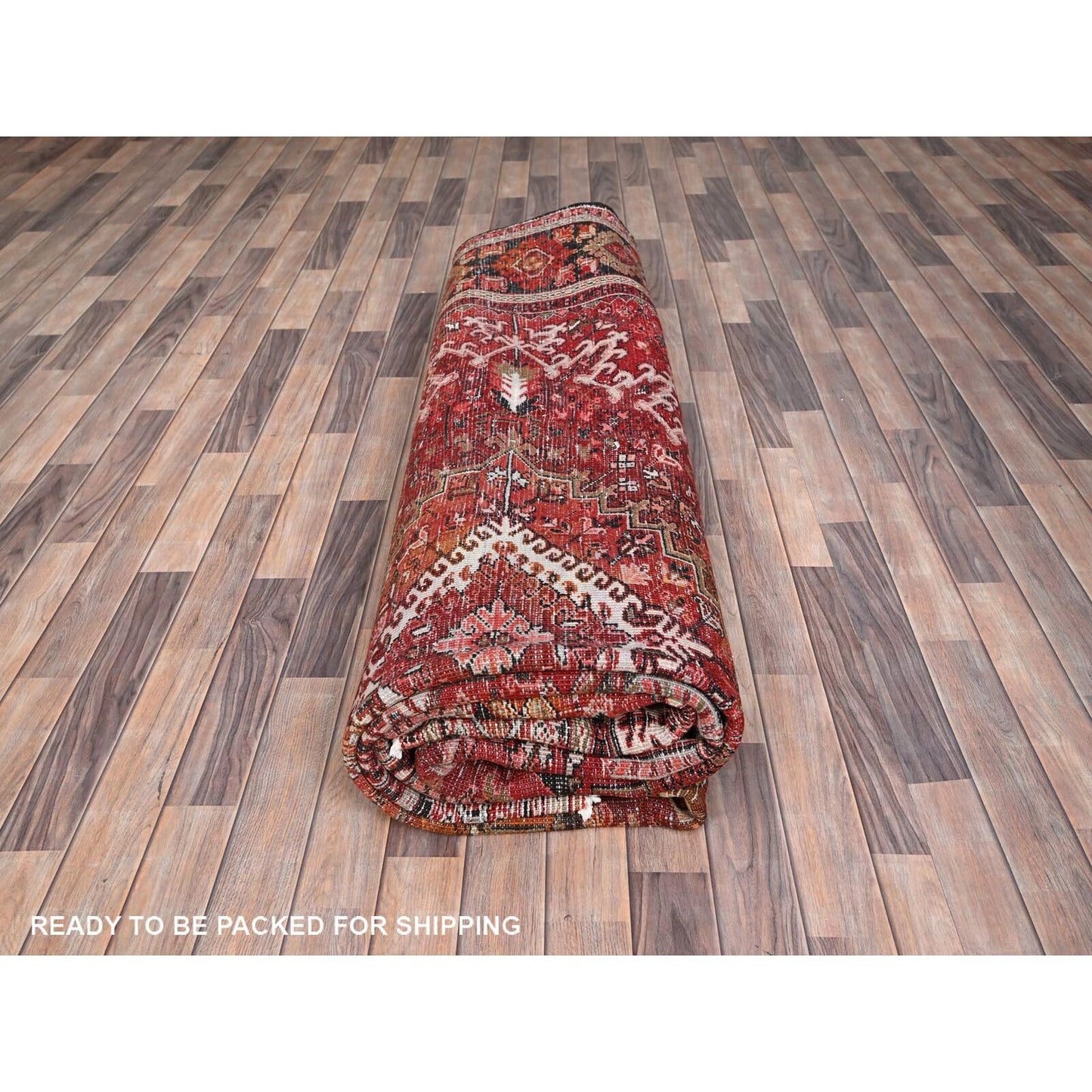 10'2"X13' Orange Semi Antique Zoroastrian Heris Worn Wool Handknotted Rug