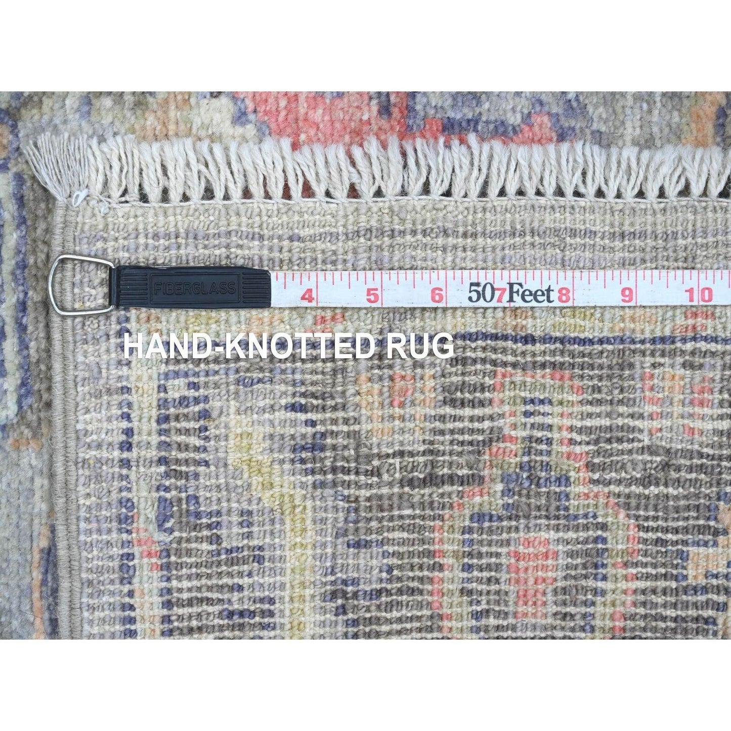 4'X10'1" Gray Angora Oushak Vines Design Hand Knotted All Wool Runner Rug