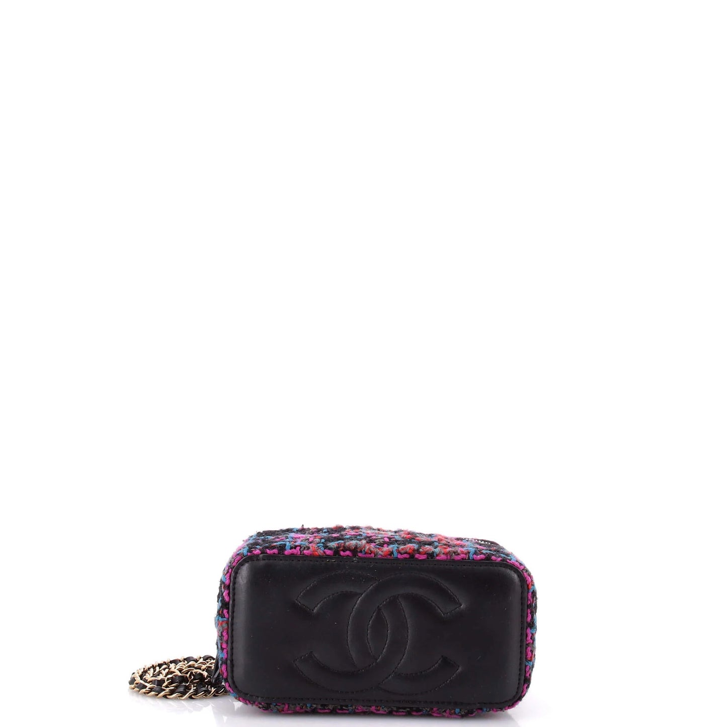 Chanel Pearl Crush Vanity Case With Chain Quilted Multicolor Tweed Small