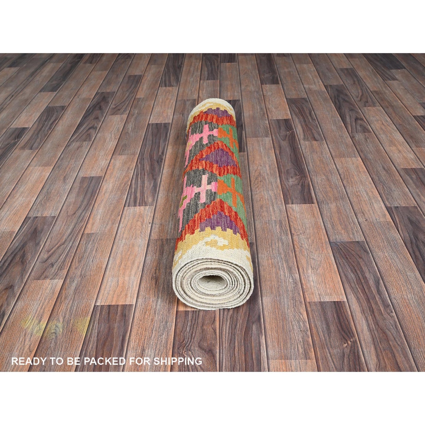 2'9"X15'10" Orange Afghan Kilim Pure Wool Flat Weave Hand Woven Runner Rug