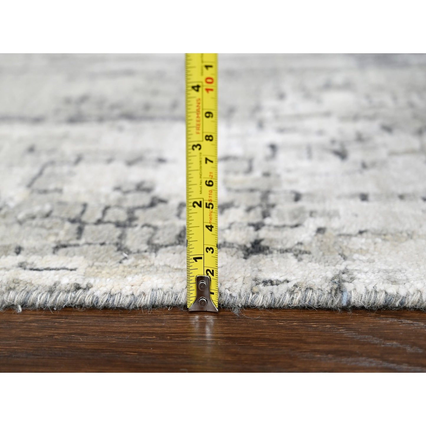 2'5"X18' Rustic Gray Wool And Silk Hand Knotted Abstract Xl Runner Rug