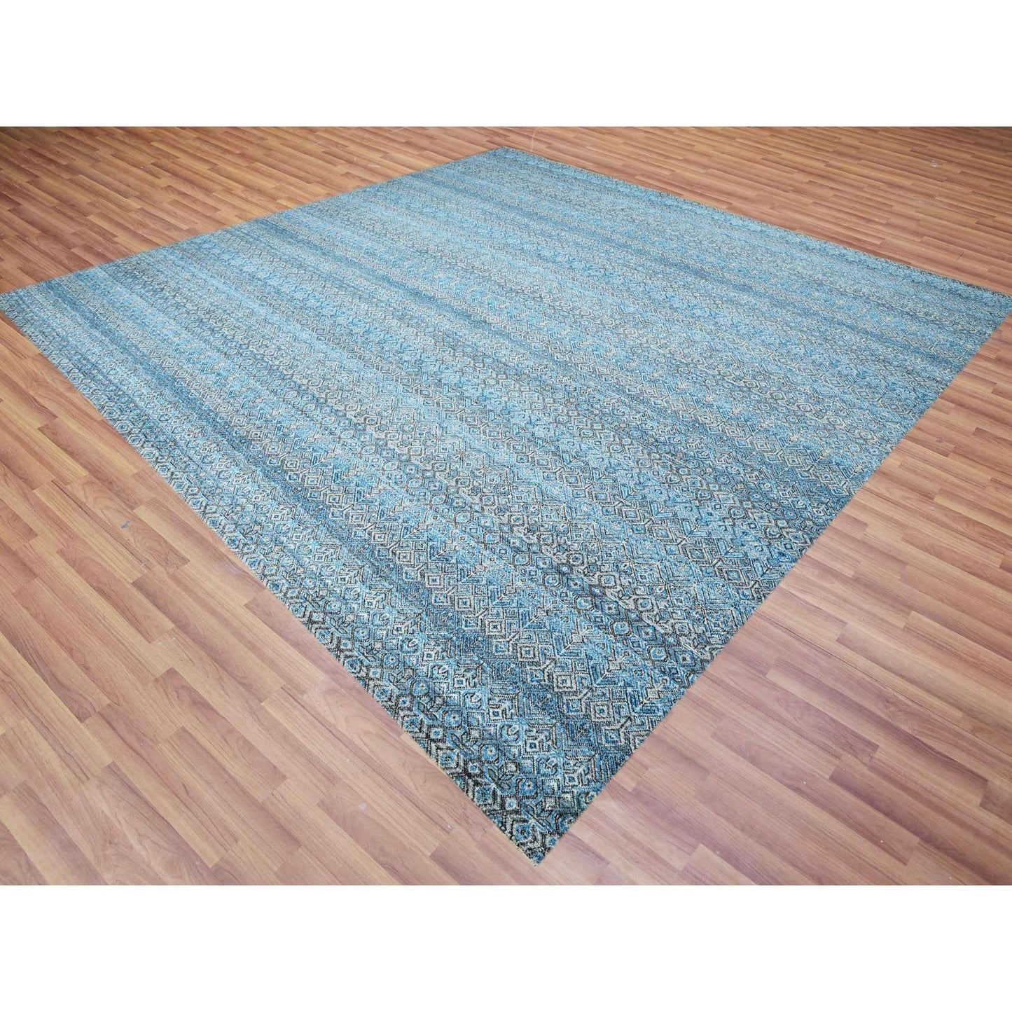 12'X12' Blue 100% Wool Hand Knotted Kohinoor Herrita Design Square Rug