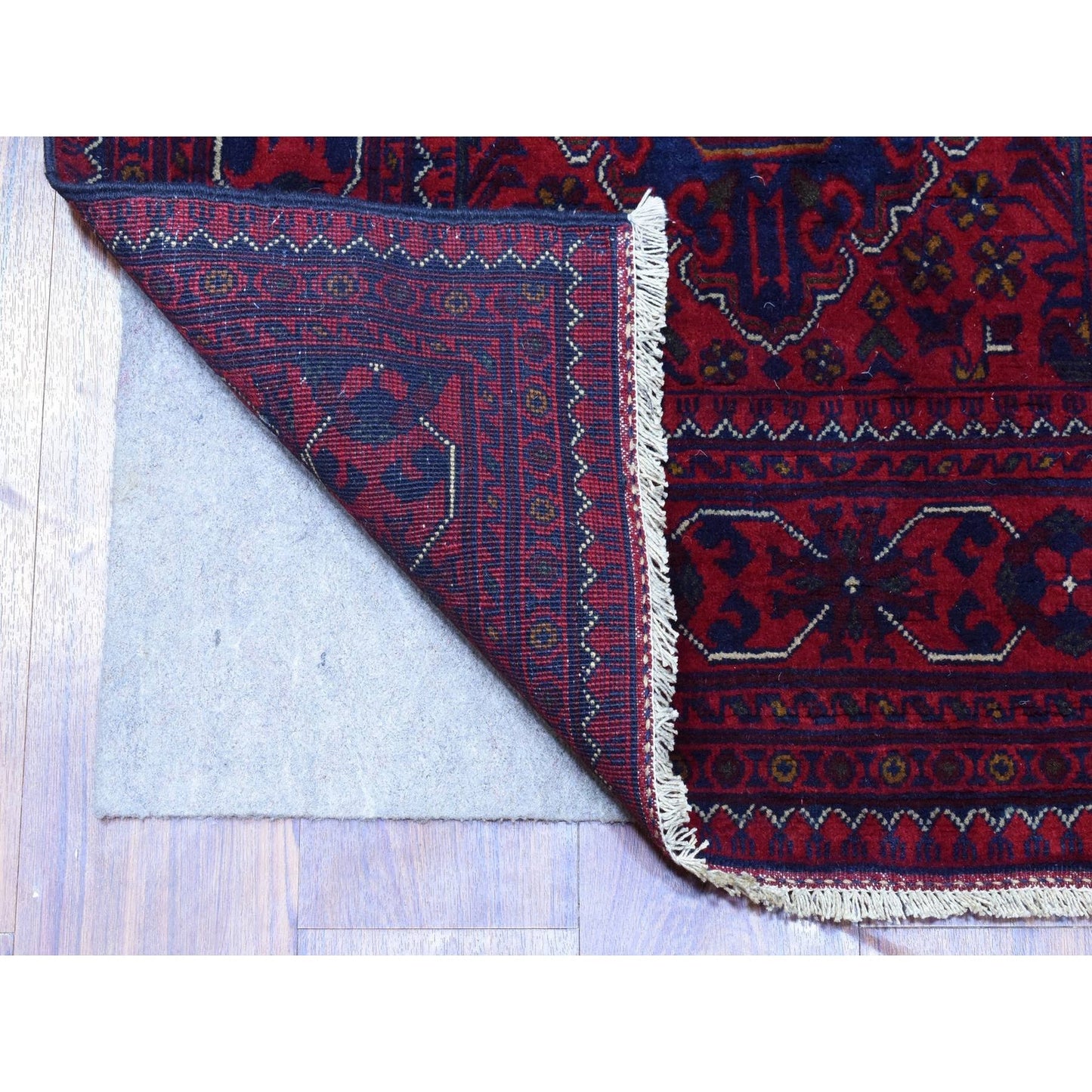2'8"X12'10" Red Afghan Khamyab Soft Wool Hand Knotted Runner Rug