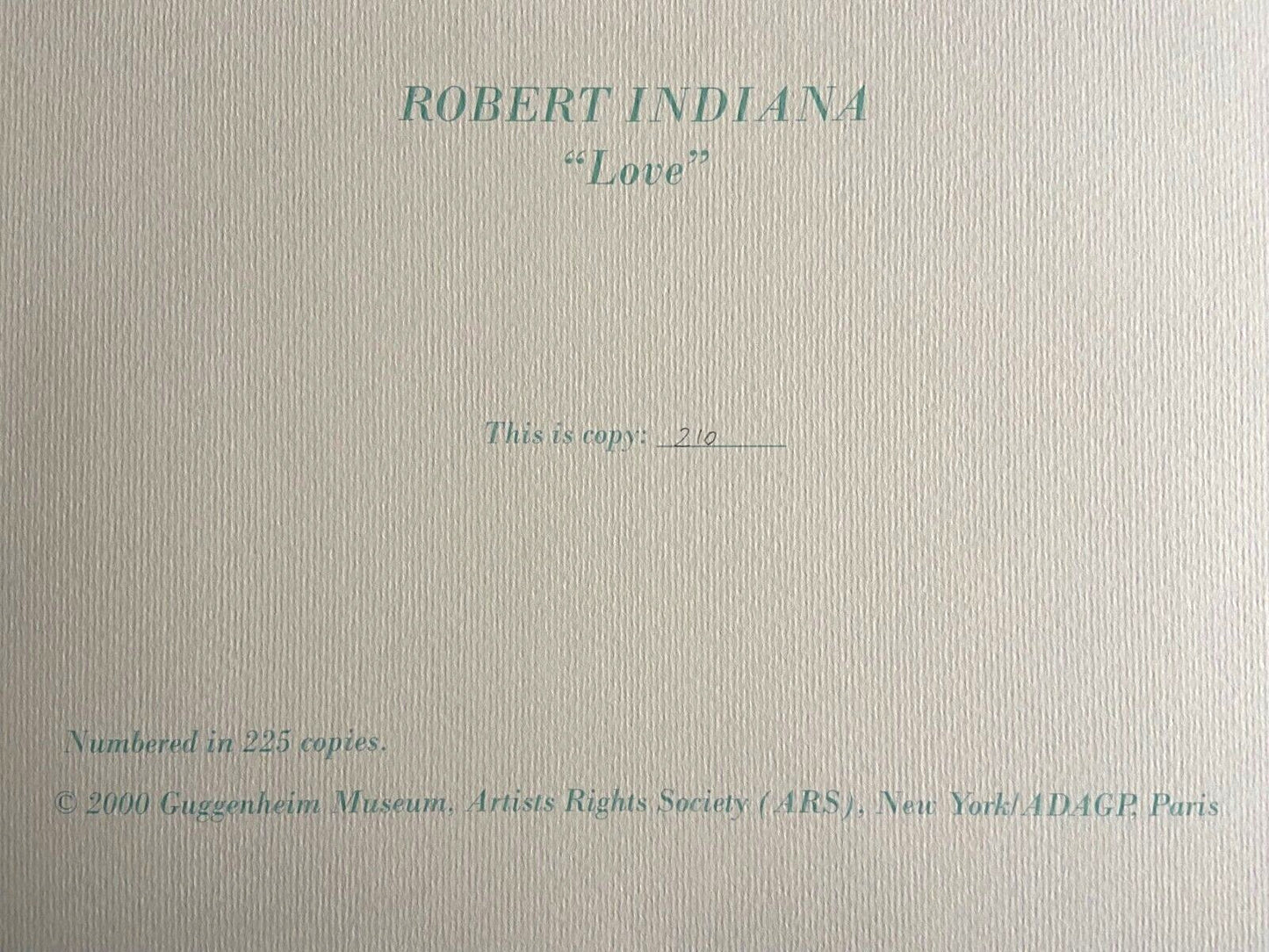 Robert Indiana Lithograph Guggenheim Coa Numbered