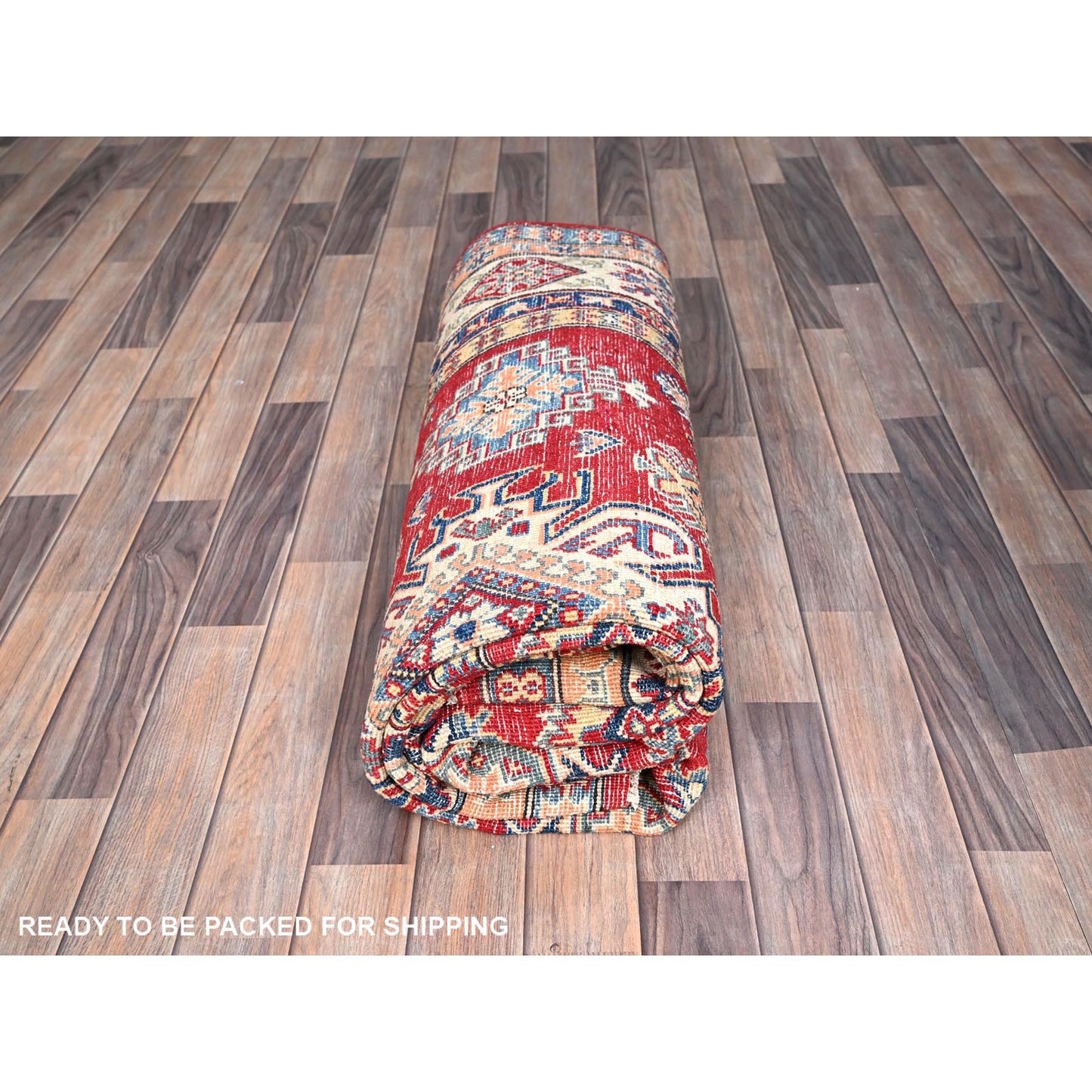 6'1X9'1" Red Hand Knotted All Wool Kazak Tribal Design Oriental Rug
