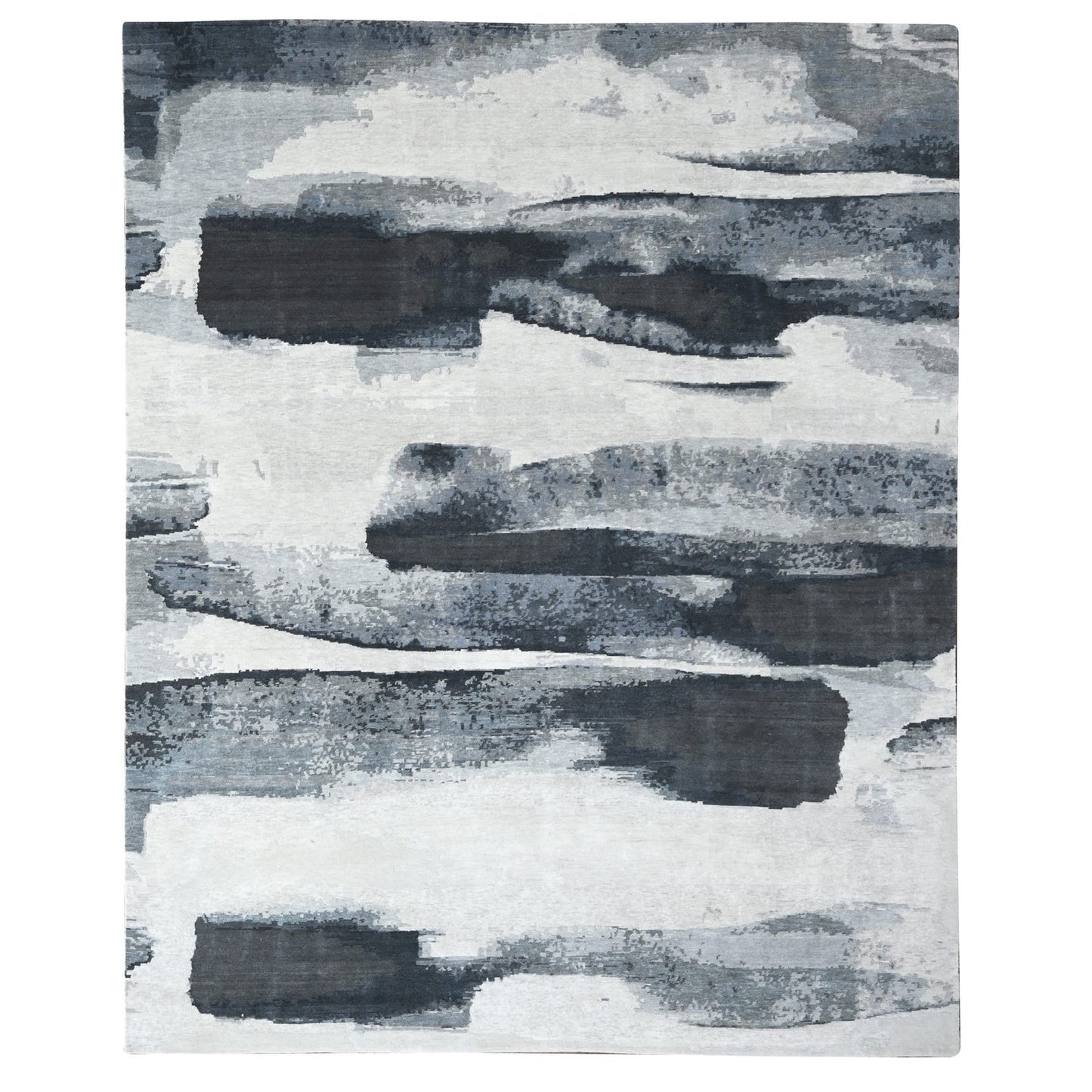 8'10"X11'9" Asphalt Black Abstract Design Organic Wool Hand Knotted Rug