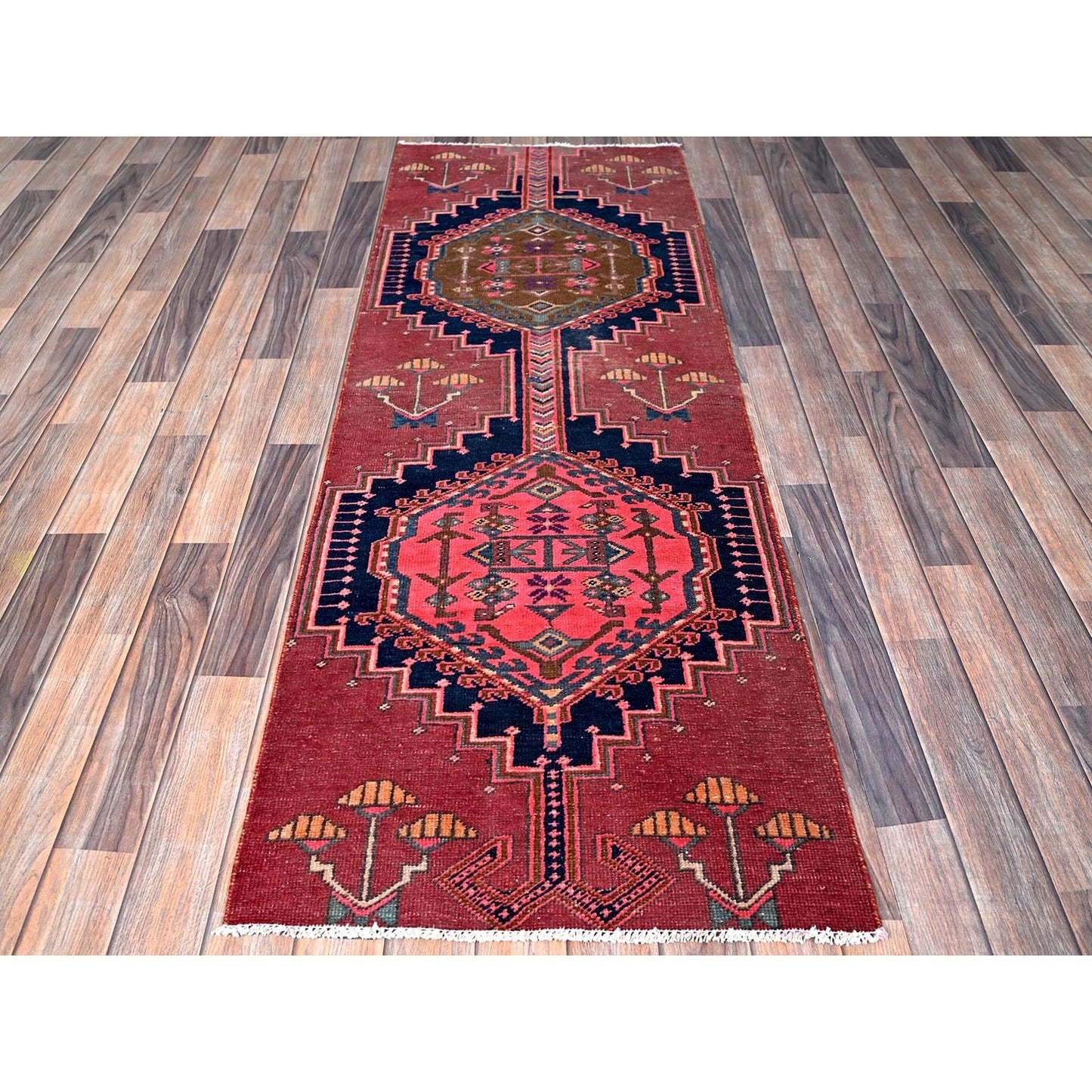 2'4"X6'5" Blush Red, Vintage Zoroastrian 100% Wool Hand Knotted Runner Rug