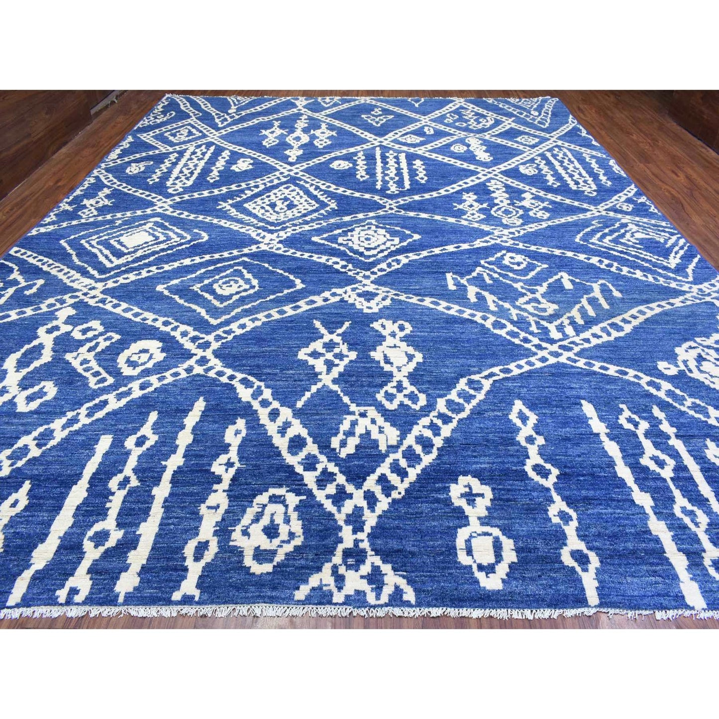 12'2"X15'2" Blue Boujaad Moroccan Berber Wool Hand Knotted Oversized Rug