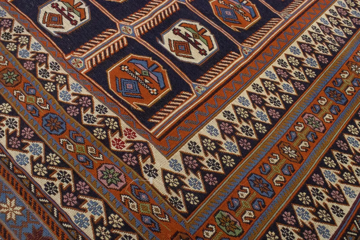Hand-Knotted Purple-Navy Pictorial Sumak Oriental