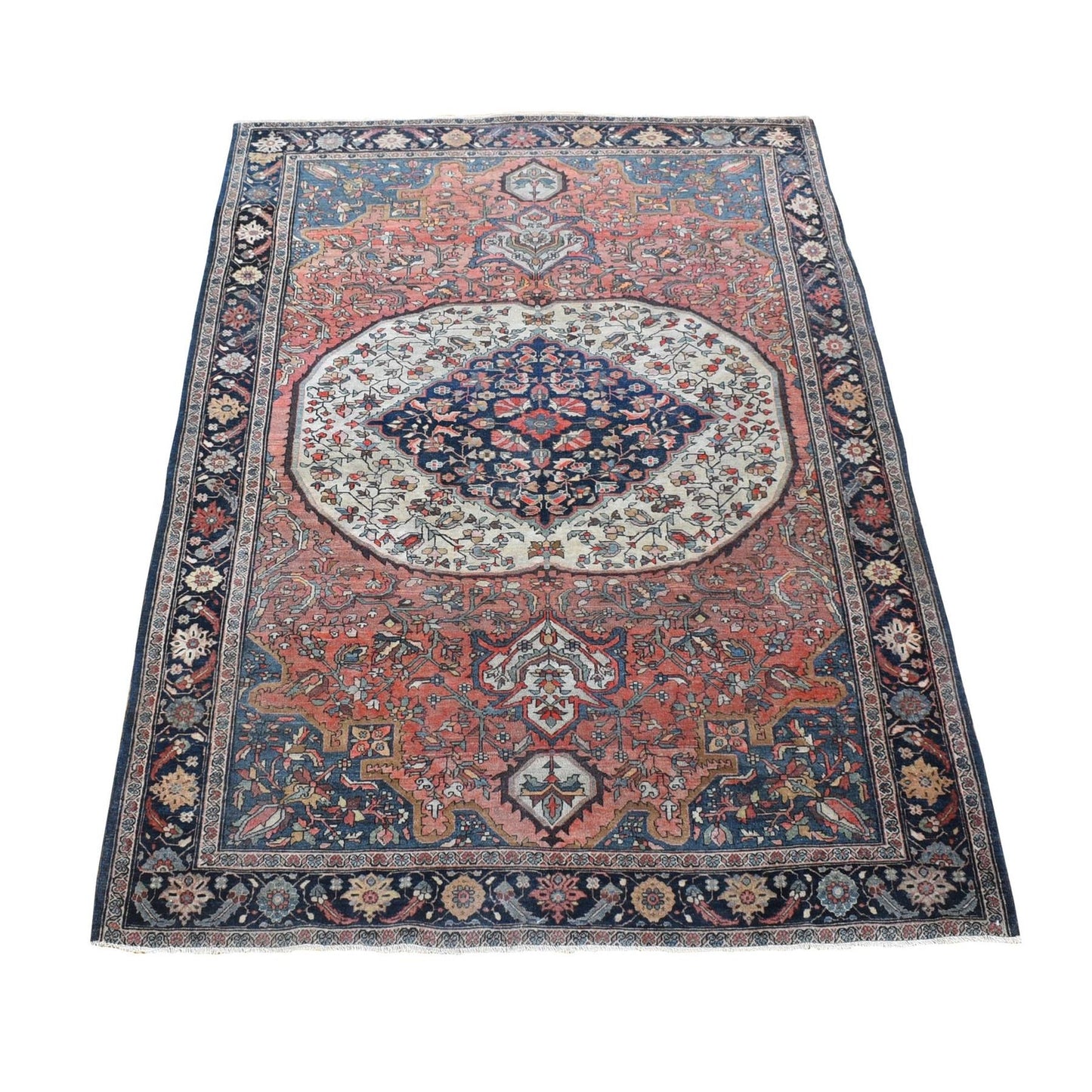 4'1"X6'4" Red Antique Zoroastrian Firighen Saroogh Hand Knotted Wool Rug