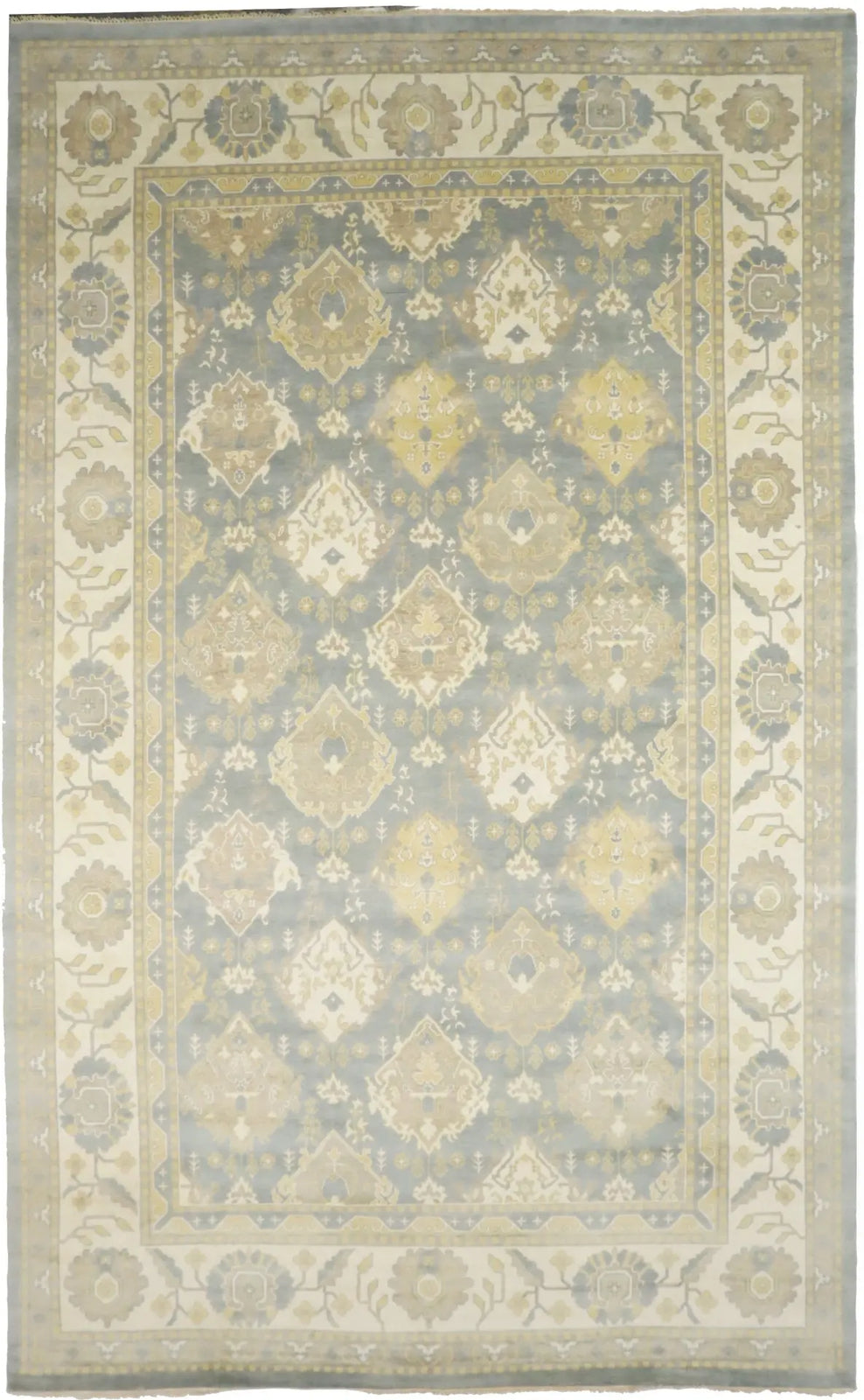Handmade Palatial Oushak Chobi Rug Blue-Gray