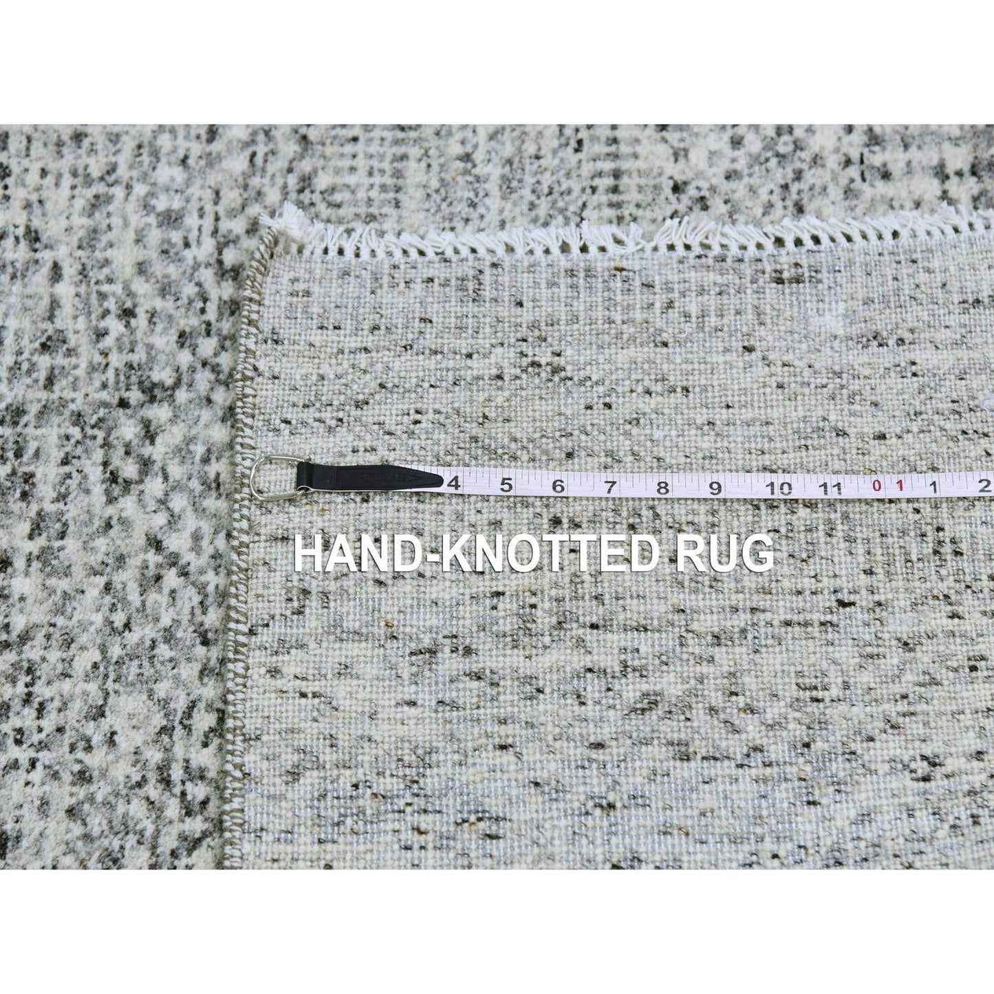 6'X6' Cloud Gray Undyed Wool Grass Design Hand Knotted Square Rug