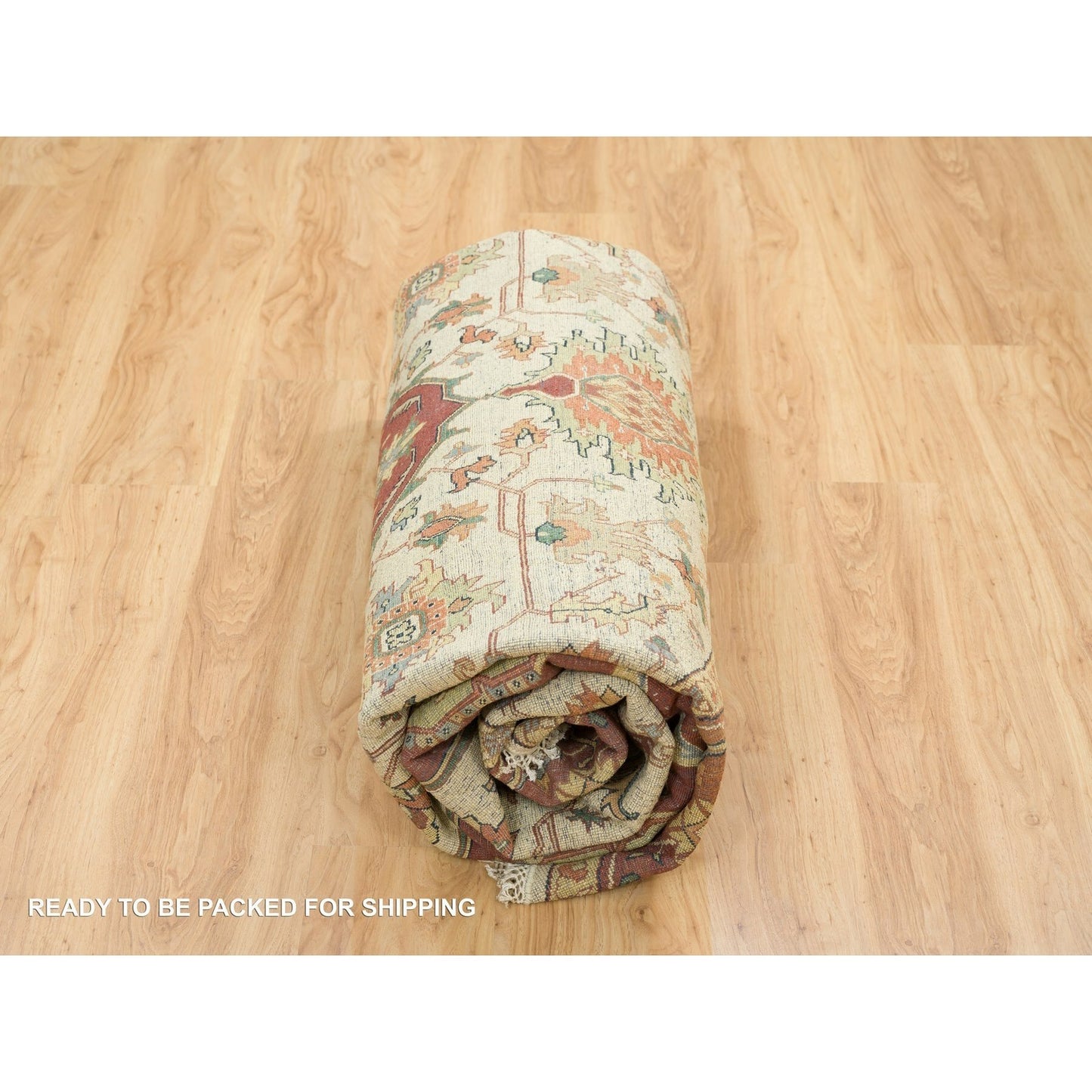 10'X10' Ivory Heris Re-Creation Hand Knotted Wool Round Oriental Rug