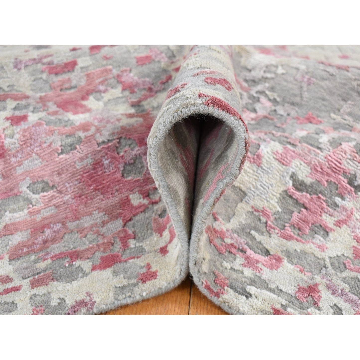 10'X13'9" Ivory Modern Abstract Design Wool And Silk Hand Knotted Rug