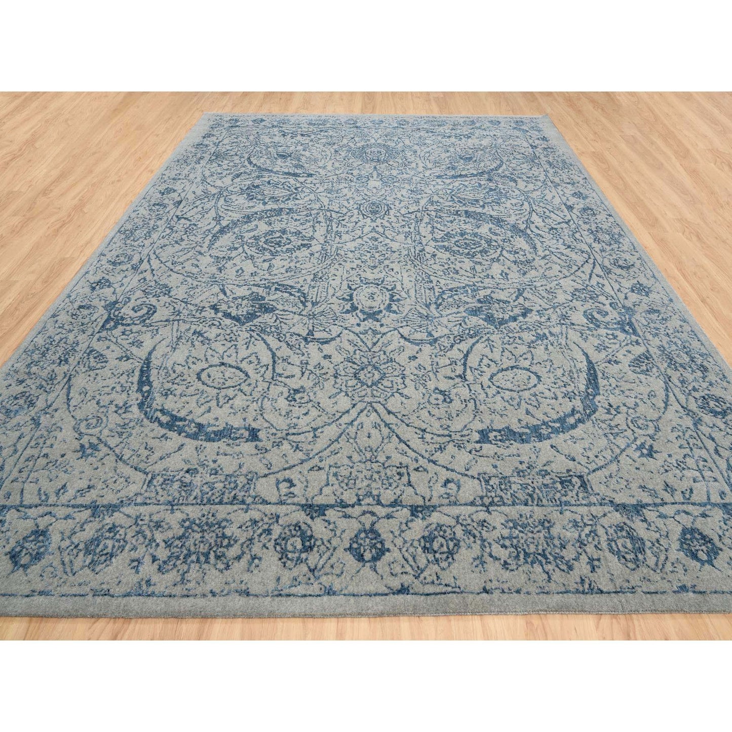 10'X14' Fine Jacquard Wool And Plant Based Silk Hand Loomed Gray Rug