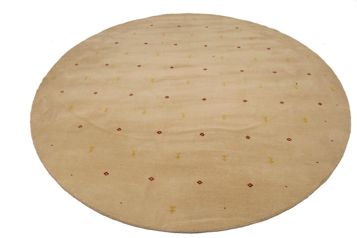 8X8 Ft Round Gabbeh Rug Modern Beige Tribal