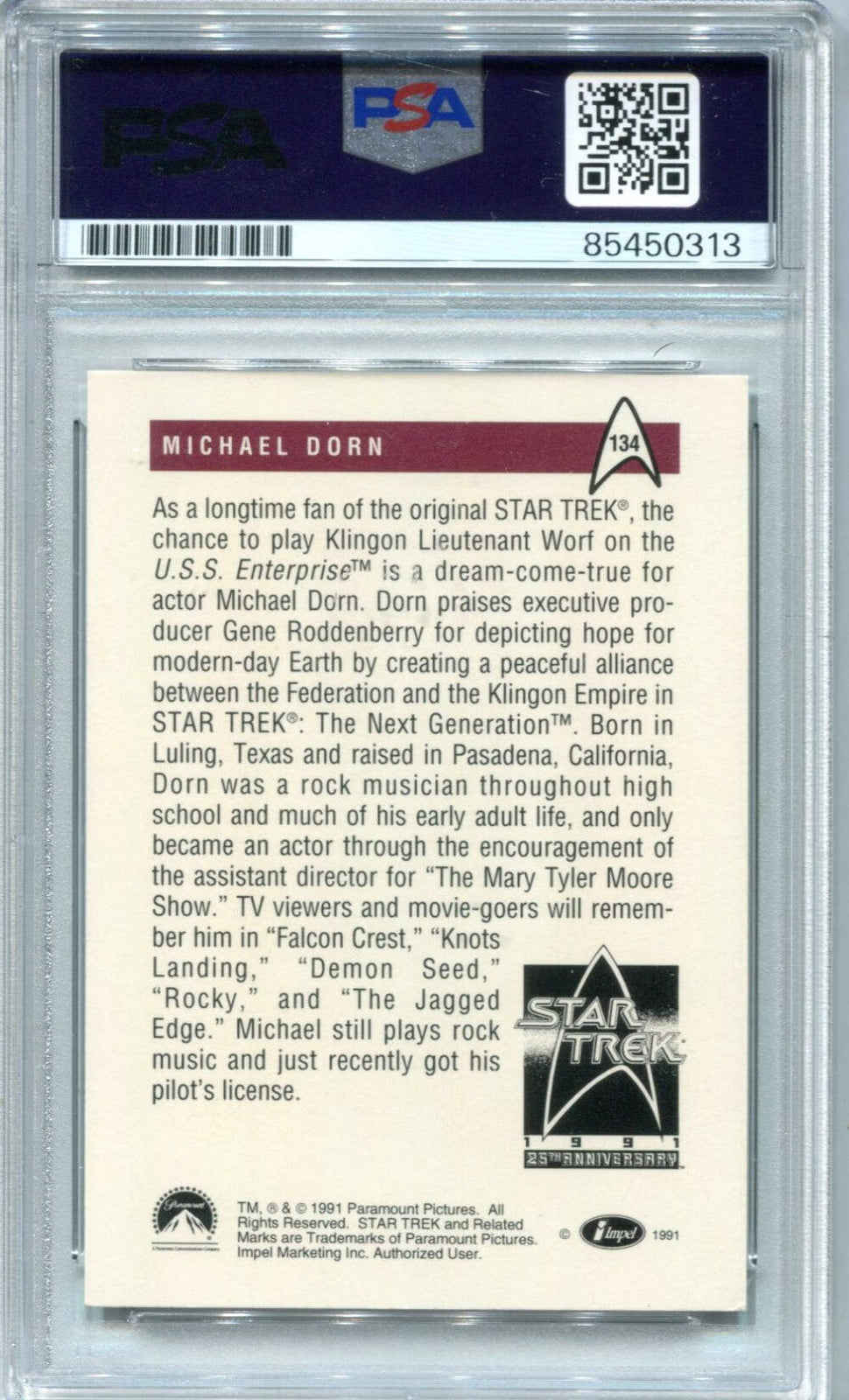 Michael Dorn 1991 Star Trek The Next Generation #134 Psa Authentic Auto Card