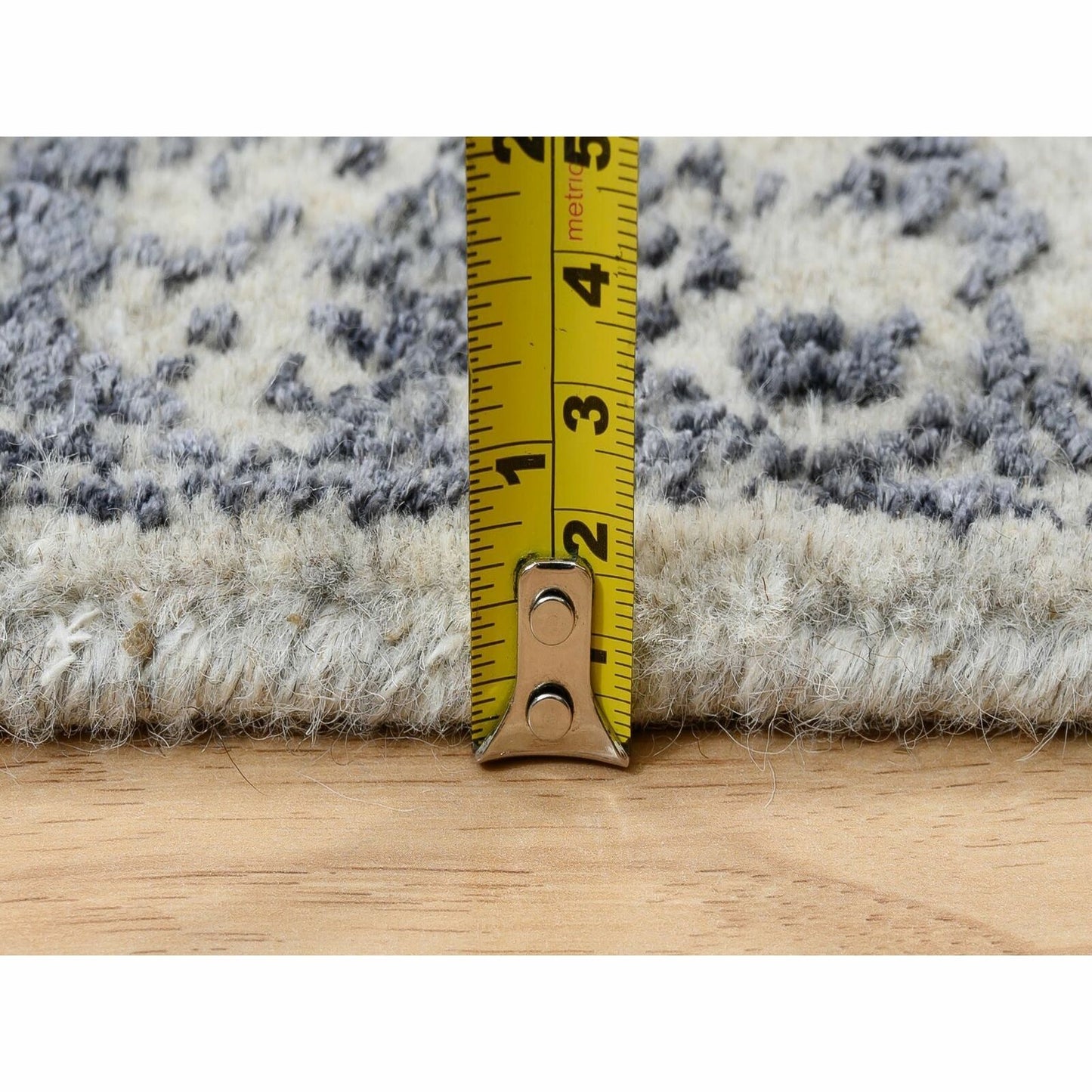 2'7"X12'2" Hand Loomed Gray Fine Jacquard Wool And Silk Runner Rug