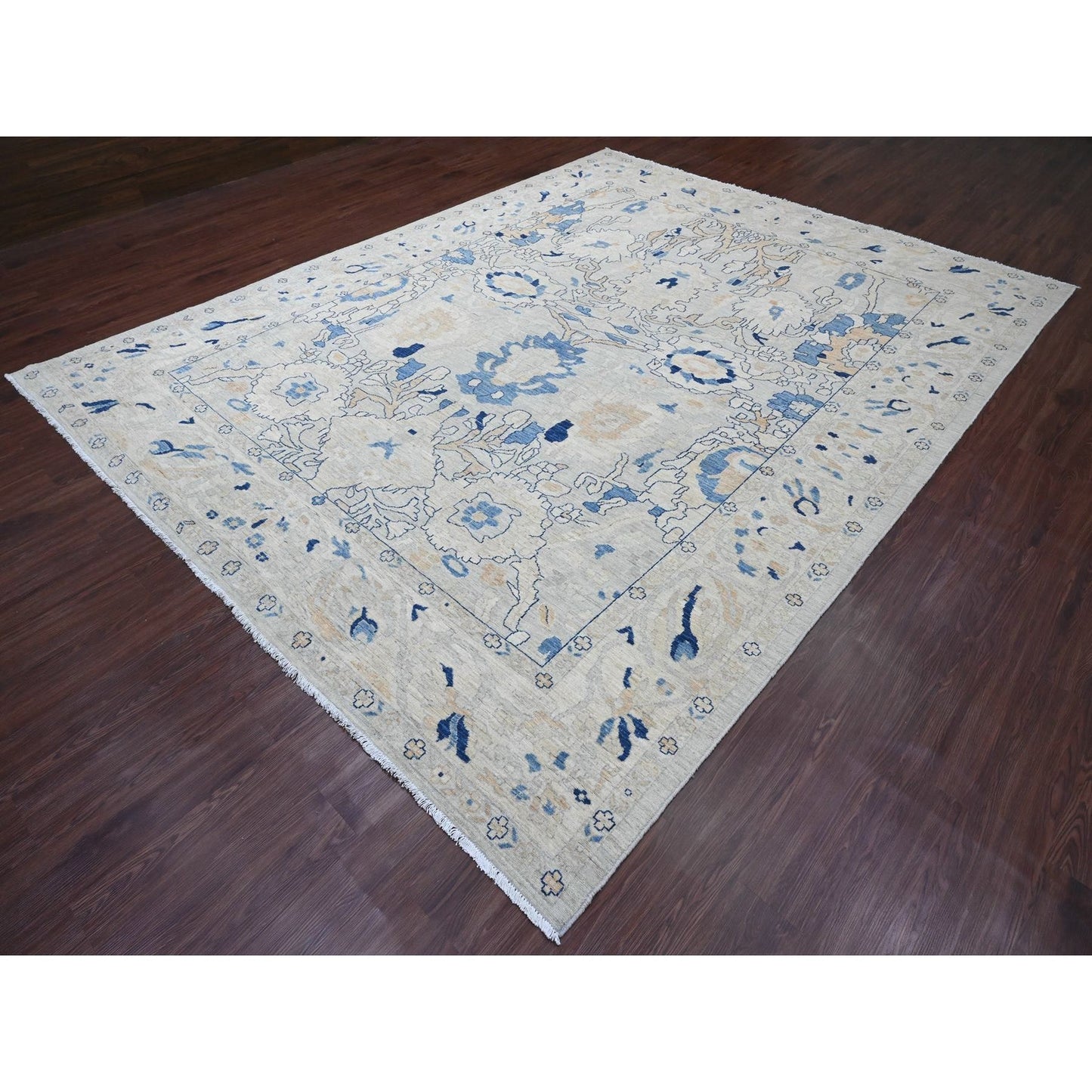9'X11'7" Oyster Gray Ziegler Mahal Design Peshawar Hand Knotted Wool Rug