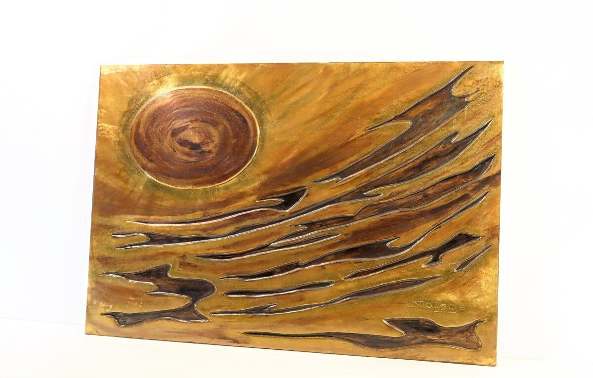 Jacques Potage "Bourrasque" Large Brass & Lacquered Wall Panel French Sculptor