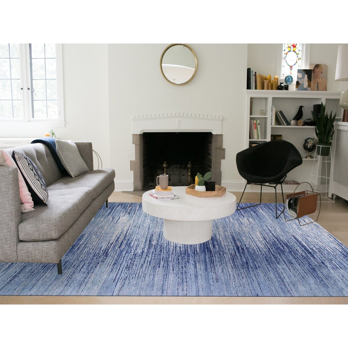 10'1"X14'1" Blue Oceanic Pure Wool Ombre Design Hand Made Oriental Rug