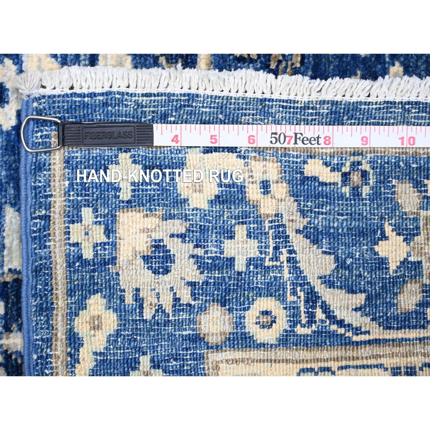 3'7"X10' Sapphire Blue Wool Fine Peshawar Hand Knotted Wide Runner Rug