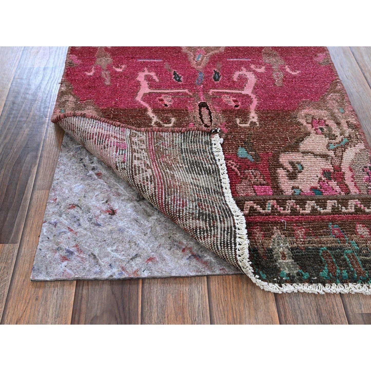 2'X9'7" Red Vintage Zoroastrian Khamadan Hand Knotted Pure Wool Runner Rug