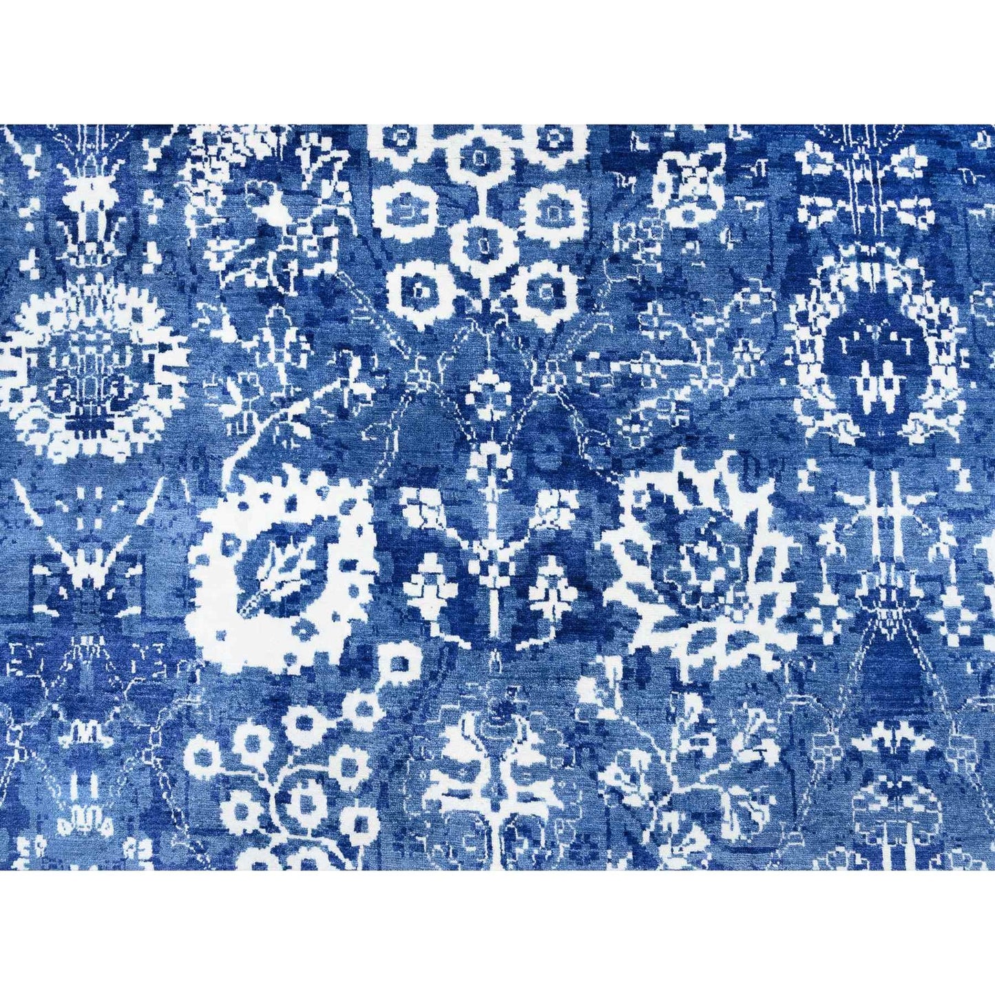 10'2"X10'2" Denim Blue Tebraz Wool And Silk Hand Knotted Round Rug