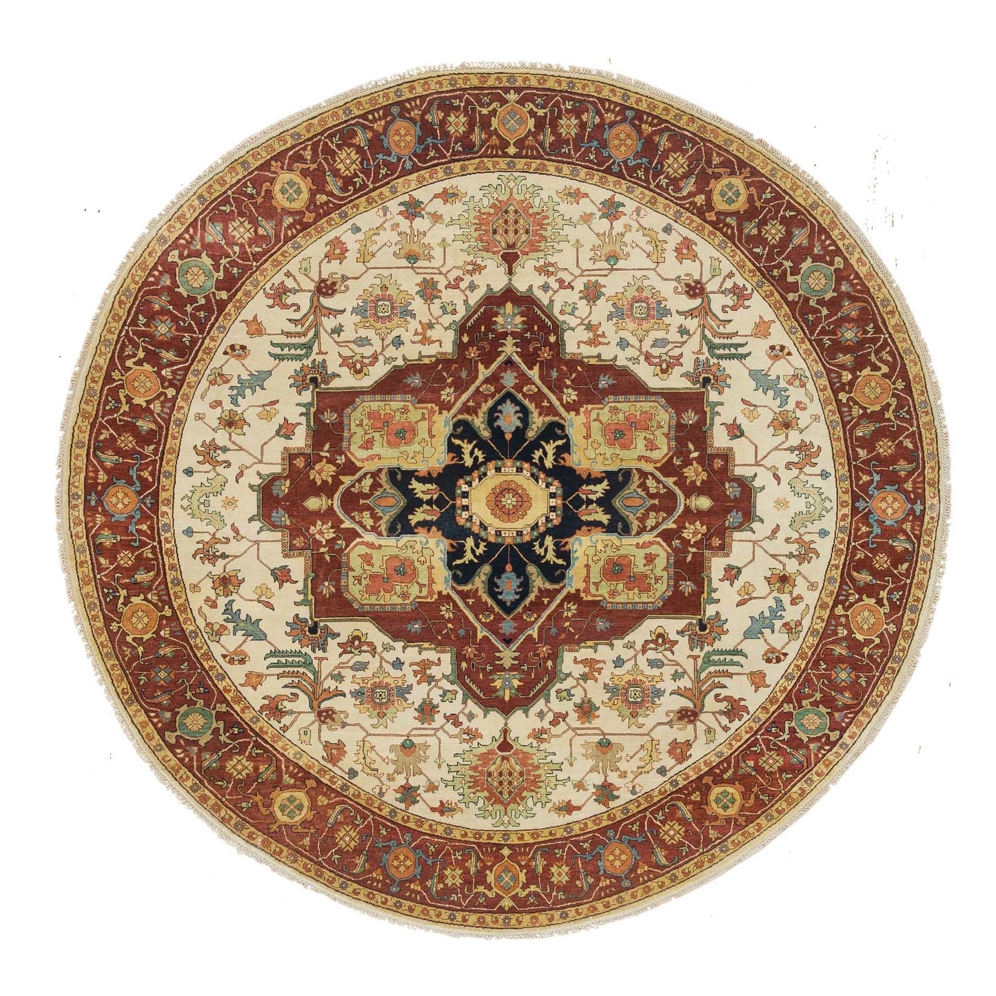 10'X10' Ivory Heris Re-Creation Hand Knotted Wool Round Oriental Rug