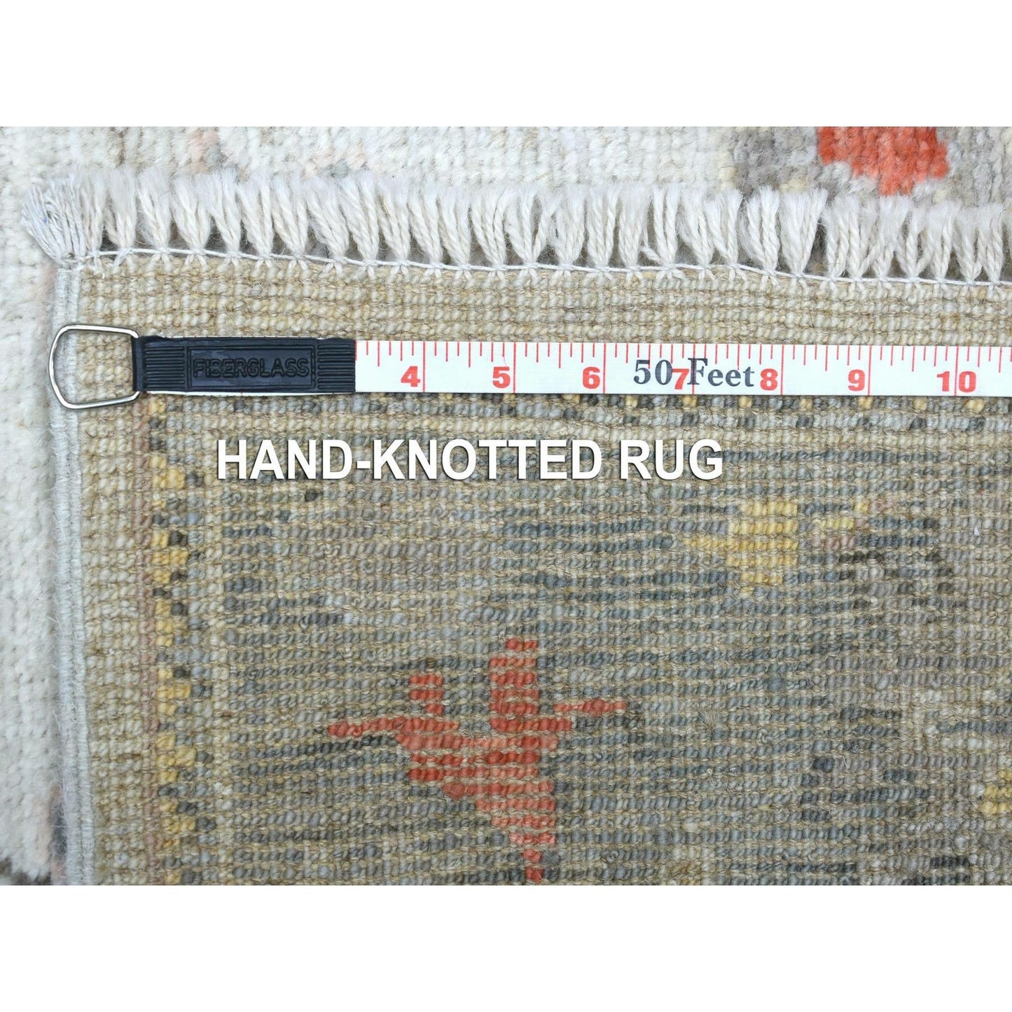 2'9"X9'5" Pure Wool Hand Knotted Gray Angora Oushak Oriental Runner Rug