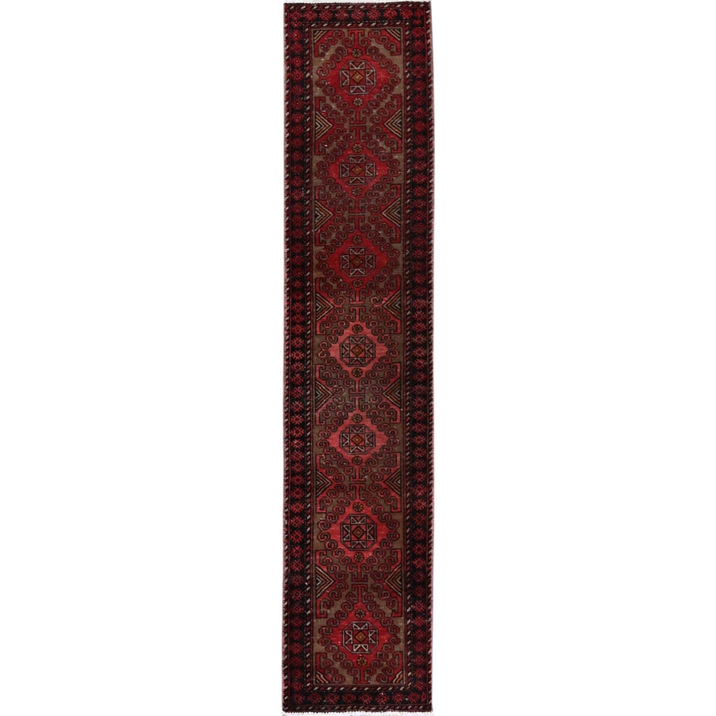 1'8"X7'5" Red Vintage Northwest Zoroastrian Hand Knotted Wool Runner Rug