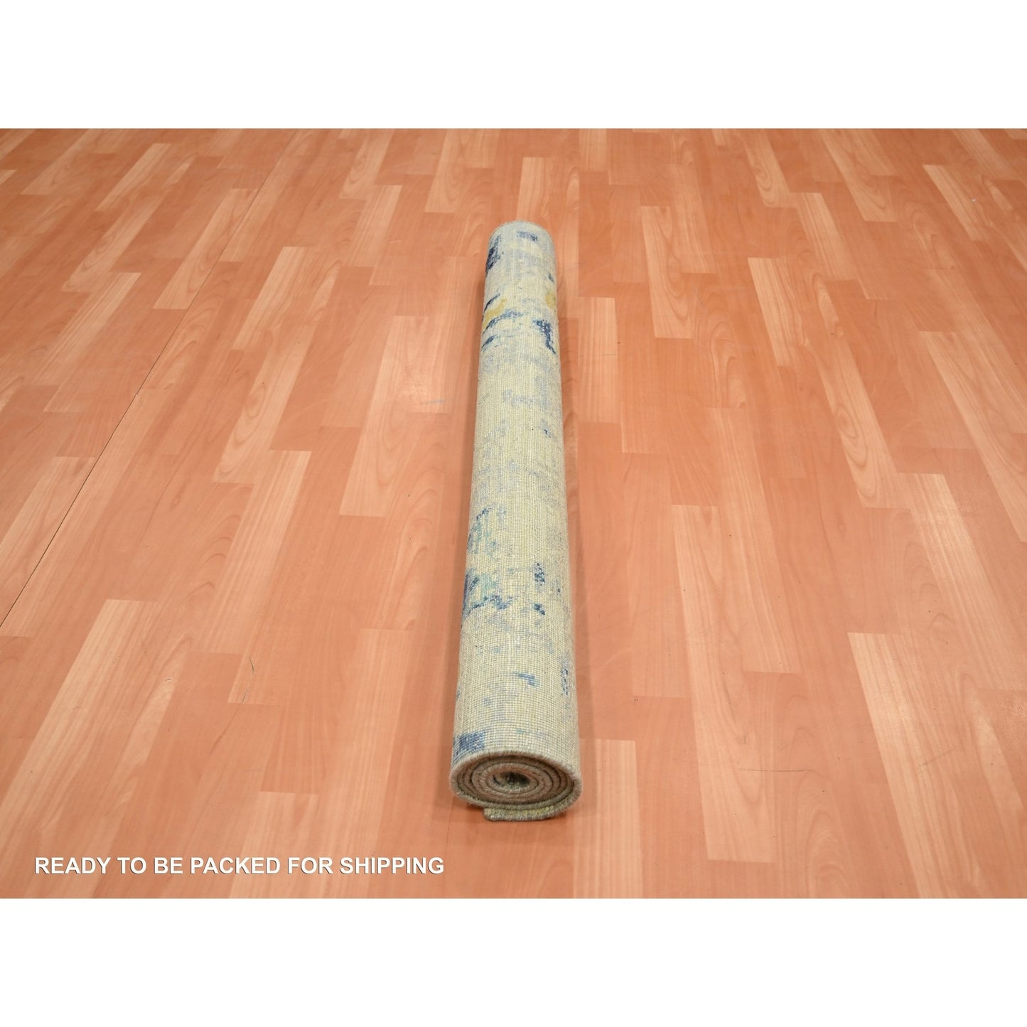 3'10"X6'3" Brown With Navy Silk With Wool Modern Design Hand Knotted Rug