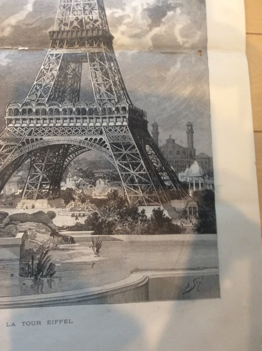 Paris Exposition Universelle 1889 Eiffel Tower Large View Original Engraving